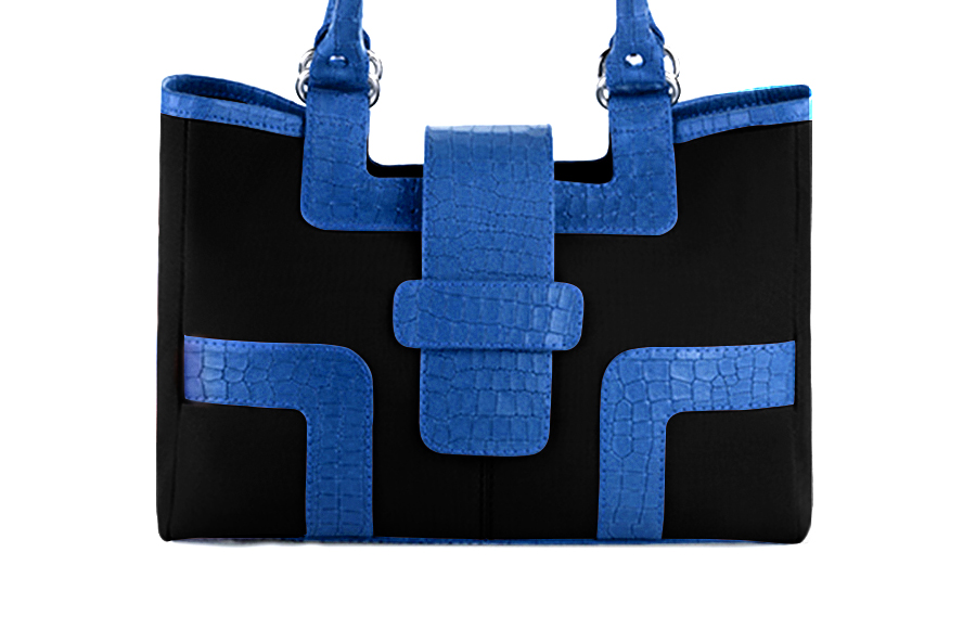 Dress handbag in matt black and electric blue leather - Profile view